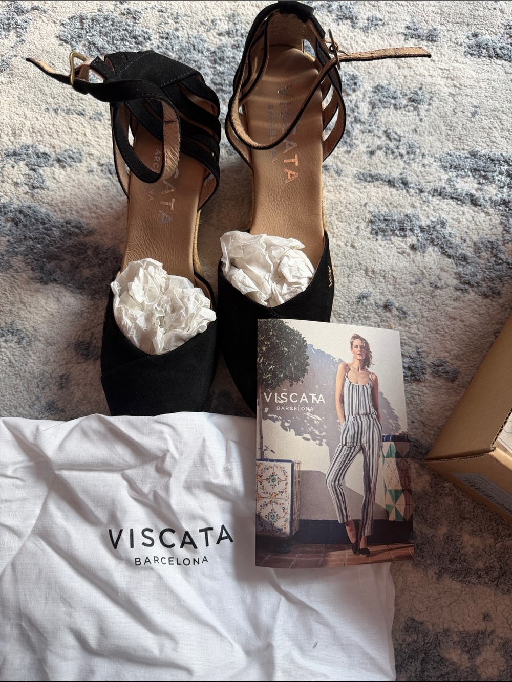 Viscata Black Suede Espadrille Ankle-Strap Flats